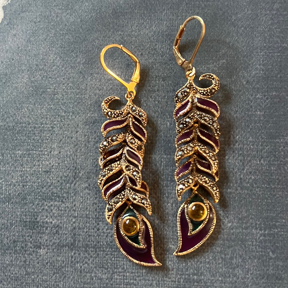 Peacock Deep Purple Earrings - Picture 2 of 5